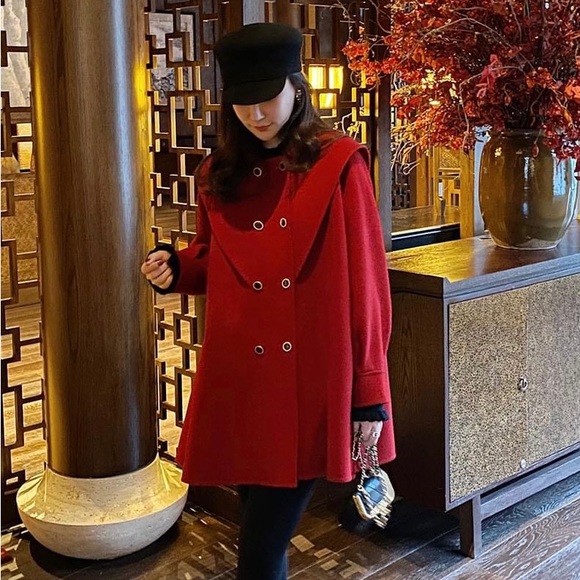 Red double faced wool coat - Picture 2 of 8